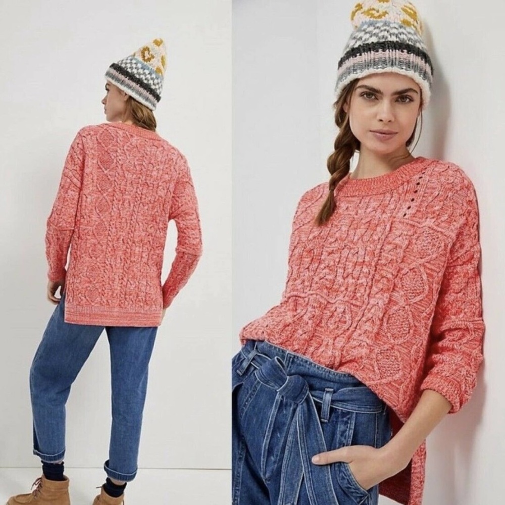 Anthropologie Pilcro Jasmine Pullover Sweater Red Pink Marled Crew Neck XS NEW
